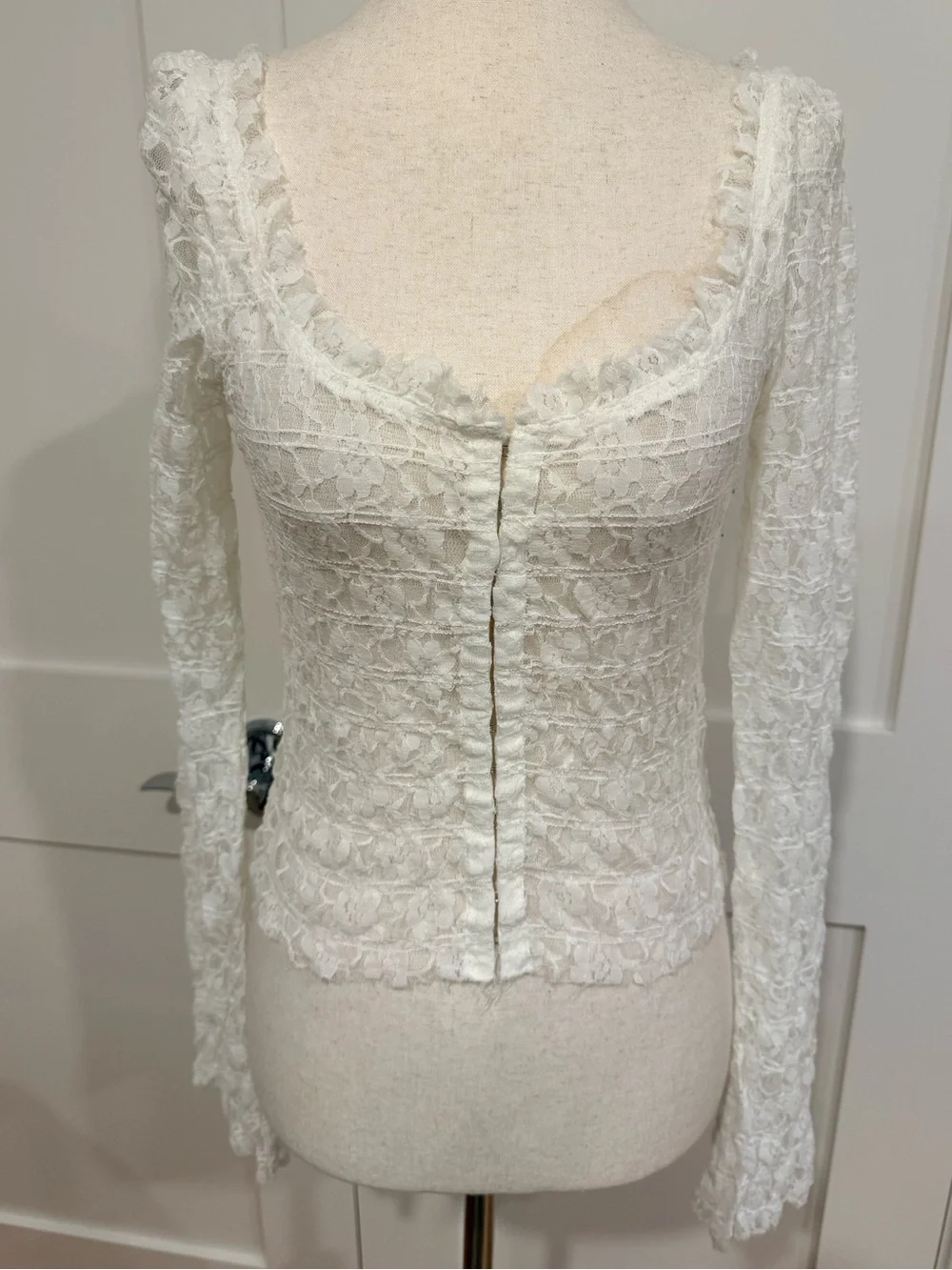 Free People Madison White Sheer Lace Cropped Cardigan